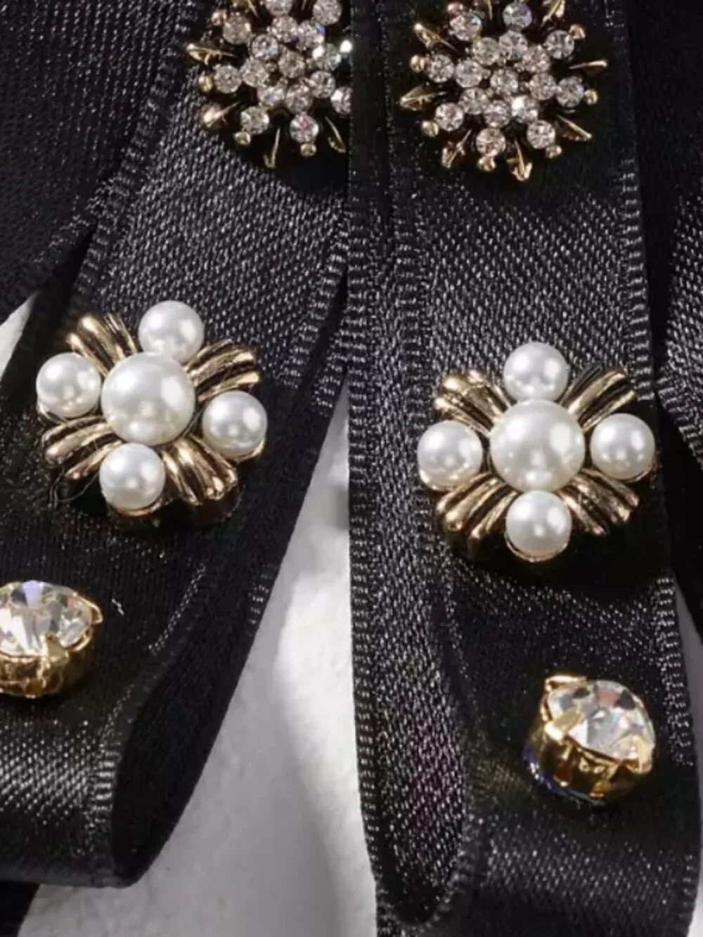 NWT Anthropologie Embellished Pearls/Rhinestones Black Bow Barrette